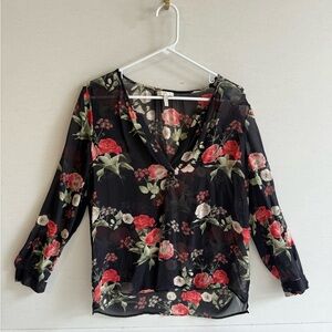 Joie Black Floral Sheer Blouse